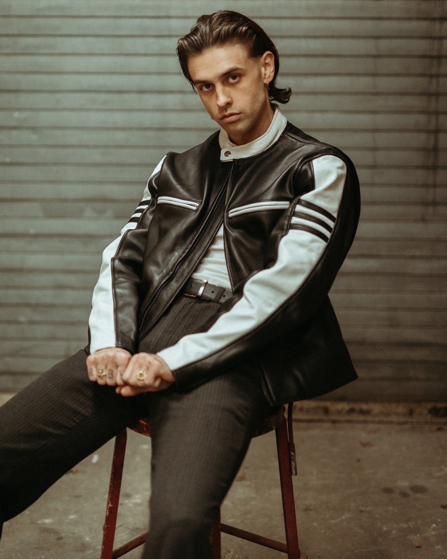 Black & White Stripe Leather Jacket