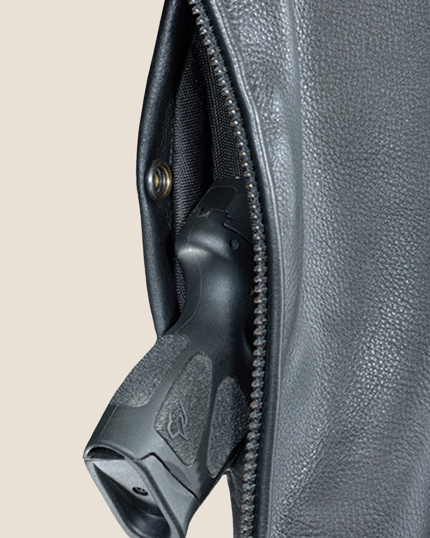 Black leather biker jacket with storage pockets