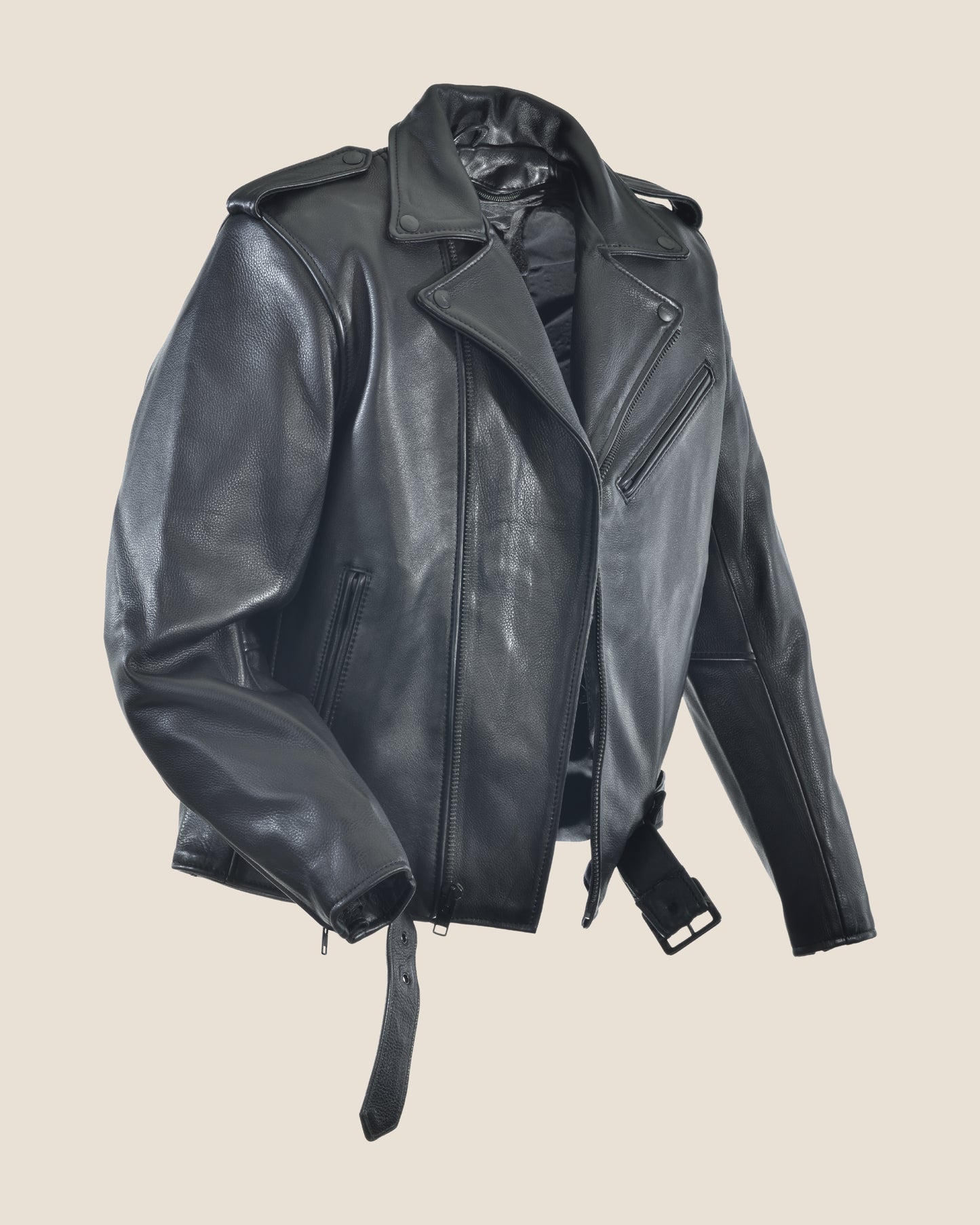 Black leather motorcycle jacket made in usa